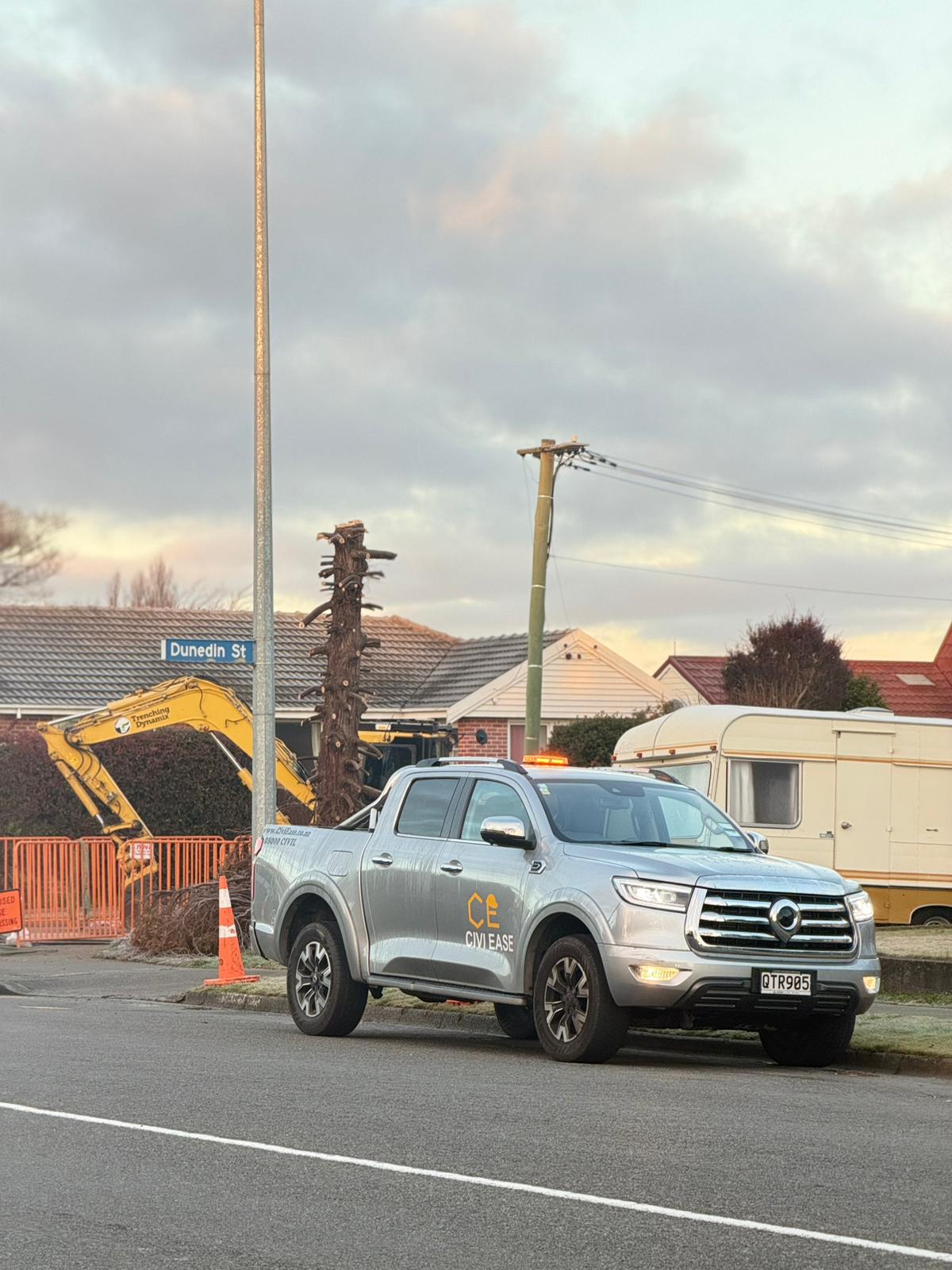 A CiviEase vehicle supporting an active roadwork site
